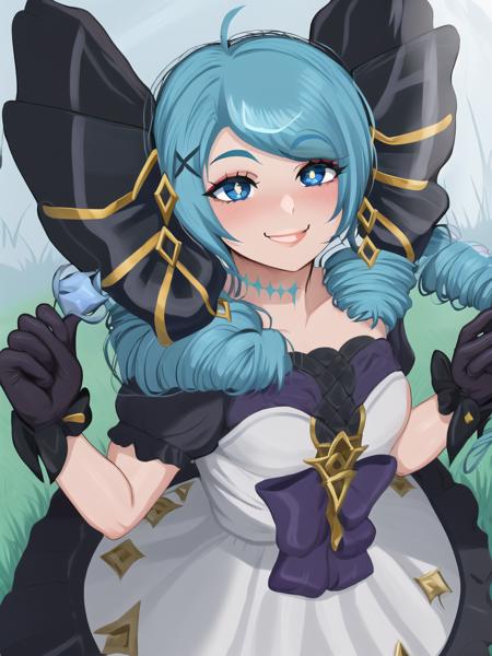 09357-2278267021-sky, grass, field, night, 1girl, absurdres, black bow, black gloves, black legwear, blue eyes, blue hair, bow, collarbone, dress.png